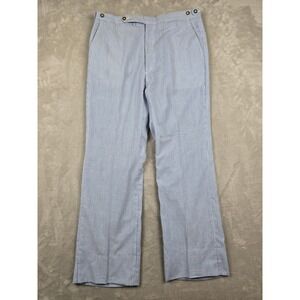 Vintage Birks By Corbin Seersucker Dress Pants Mens 34x30 Blue Adjustable *Read